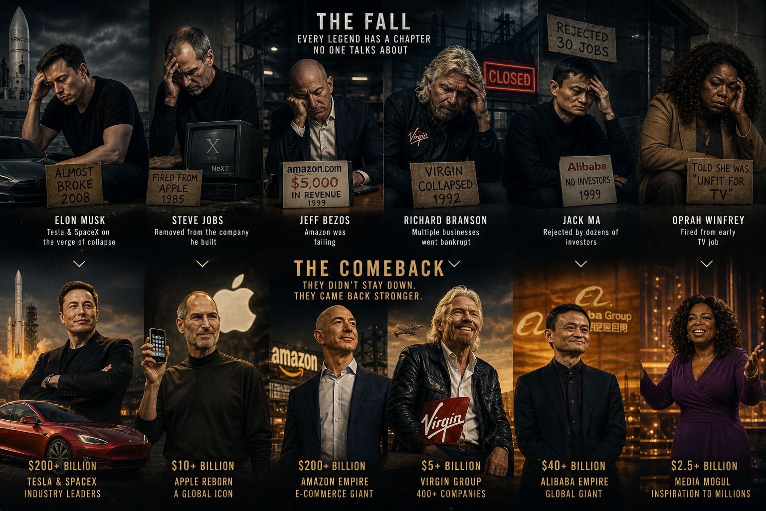 From Ashes to Empires: 10 Billionaires Who Lost Everything… and Came Back Stronger